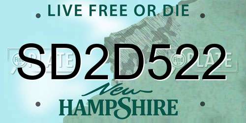 SD2D522 New Hampshire License Plate