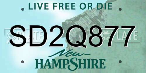 SD2Q877 New Hampshire License Plate
