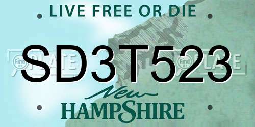 SD3T523 New Hampshire License Plate