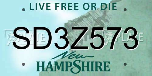 SD3Z573 New Hampshire License Plate