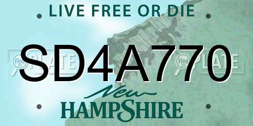 SD4A770 New Hampshire License Plate