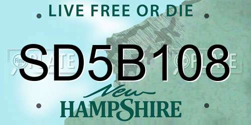 SD5B108 New Hampshire License Plate