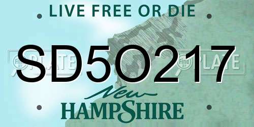 SD5O217 New Hampshire License Plate