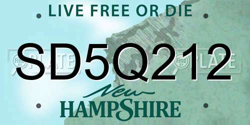 SD5Q212 New Hampshire License Plate