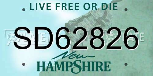 SD62826 New Hampshire License Plate