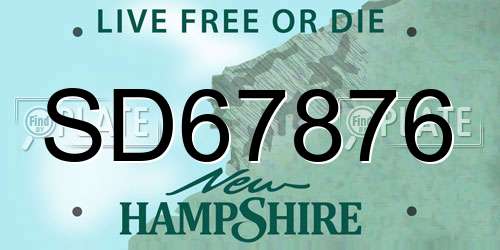SD67876 New Hampshire License Plate