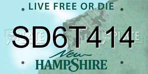 SD6T414 New Hampshire License Plate