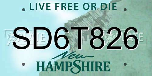 SD6T826 New Hampshire License Plate