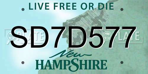 SD7D577 New Hampshire License Plate