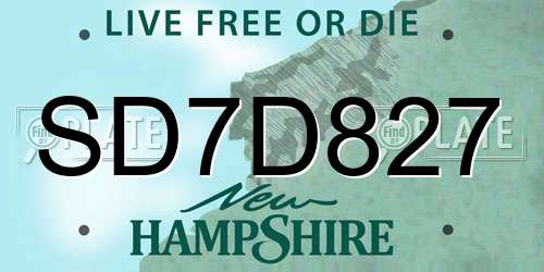 SD7D827 New Hampshire License Plate