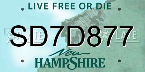 SD7D877 New Hampshire License Plate