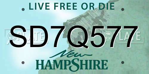 SD7Q577 New Hampshire License Plate
