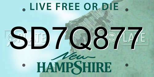 SD7Q877 New Hampshire License Plate