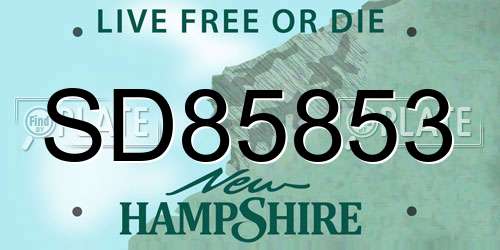 SD85853 New Hampshire License Plate