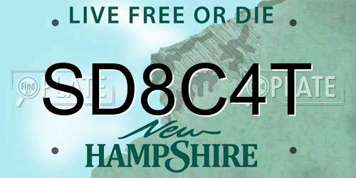 SD8C4T New Hampshire License Plate