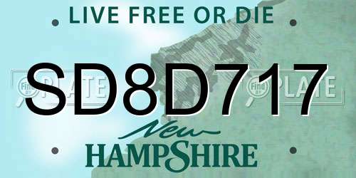 SD8D717 New Hampshire License Plate