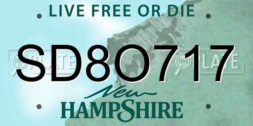 SD8O717 New Hampshire License Plate