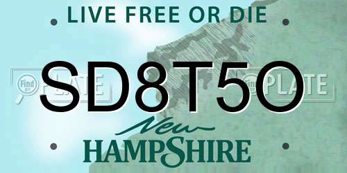 SD8T5O New Hampshire License Plate