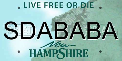 SDABABA New Hampshire License Plate
