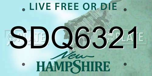 SDQ6321 New Hampshire License Plate