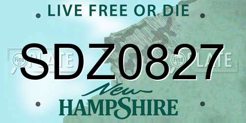 SDZ0827 New Hampshire License Plate