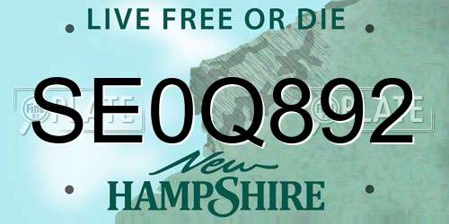 SE0Q892 New Hampshire License Plate