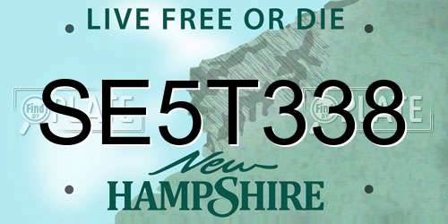 SE5T338 New Hampshire License Plate