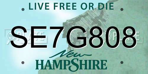 SE7G808 New Hampshire License Plate