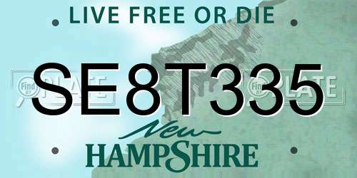 SE8T335 New Hampshire License Plate