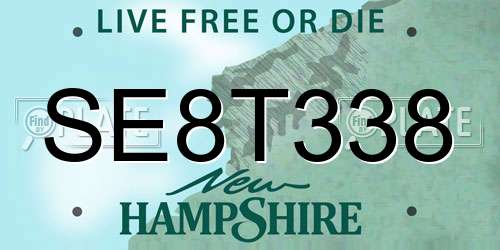 SE8T338 New Hampshire License Plate