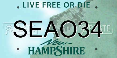 SEAO34 New Hampshire License Plate