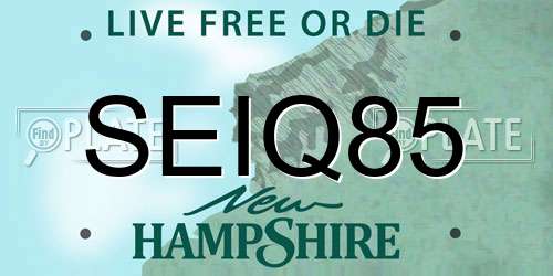SEIQ85 New Hampshire License Plate