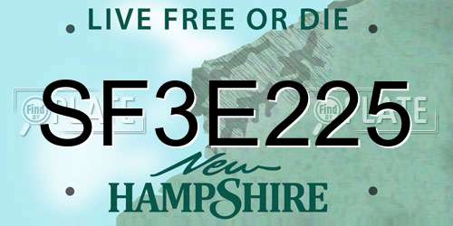 SF3E225 New Hampshire License Plate