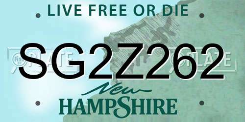 SG2Z262 New Hampshire License Plate