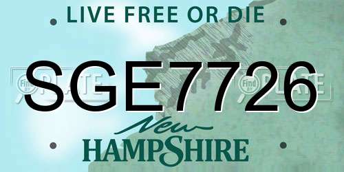 SGE7726 New Hampshire License Plate