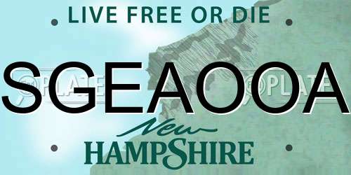 SGEAOOA New Hampshire License Plate