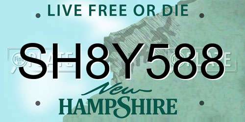 SH8Y588 New Hampshire License Plate