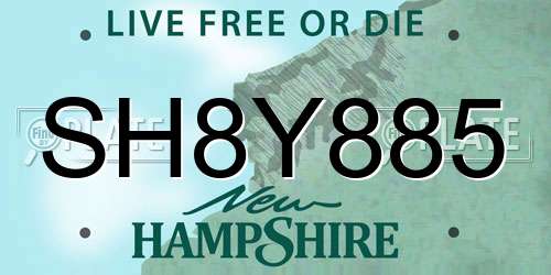 SH8Y885 New Hampshire License Plate