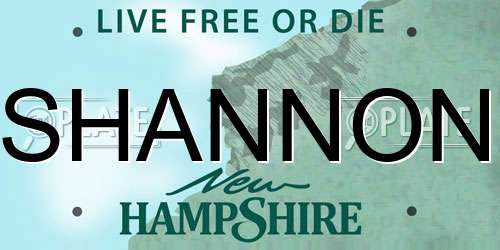SHANNON New Hampshire License Plate