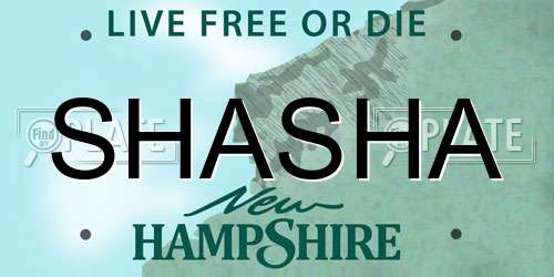 SHASHA New Hampshire License Plate