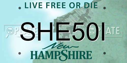 SHE50I New Hampshire License Plate