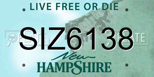 SIZ6138 New Hampshire License Plate