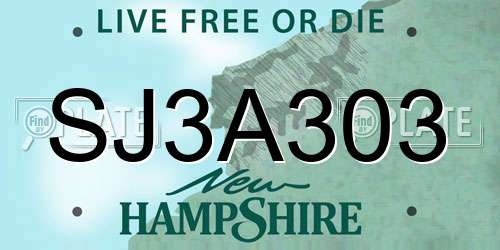 SJ3A303 New Hampshire License Plate