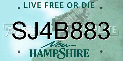 SJ4B883 New Hampshire License Plate