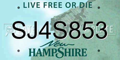 SJ4S853 New Hampshire License Plate