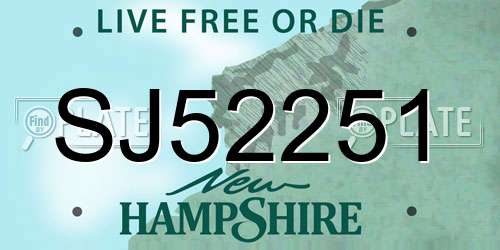 SJ52251 New Hampshire License Plate