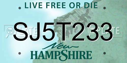 SJ5T233 New Hampshire License Plate