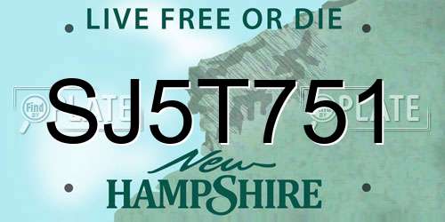 SJ5T751 New Hampshire License Plate