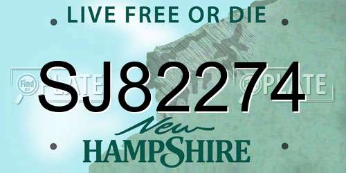 SJ82274 New Hampshire License Plate