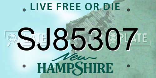 SJ85307 New Hampshire License Plate